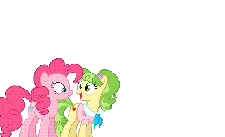 Size: 629x385 | Tagged: safe, chickadee, ms. peachbottom, pinkie pie, earth pony, pony, g4, games ponies play, animated, female, hopping, jumping, pronking