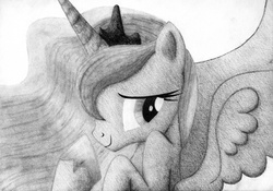 Size: 6561x4600 | Tagged: safe, artist:yomilbert, princess luna, alicorn, pony, g4, absurd resolution, cute, female, mare, monochrome, oops, traditional art