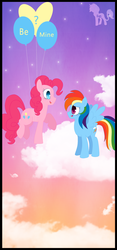 Size: 1000x2131 | Tagged: safe, artist:fefetasprite, pinkie pie, rainbow dash, g4, balloon, female, lesbian, ship:pinkiedash, shipping, then watch her balloons lift her up to the sky