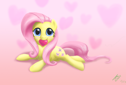 Size: 1639x1112 | Tagged: safe, artist:244705, fluttershy, pegasus, pony, g4, blushing, cute, heart, mouth hold, pink background, shyabetes, simple background, solo