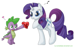 Size: 1163x733 | Tagged: safe, artist:dunkelkatze, rarity, spike, dragon, pony, unicorn, g4, female, male, mare, present, ship:sparity, shipping, simple background, straight, transparent background