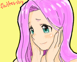 Size: 600x480 | Tagged: safe, artist:takaku, fluttershy, human, g4, female, humanized, pixiv, solo