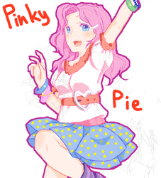 Size: 600x660 | Tagged: safe, artist:takaku, pinkie pie, human, g4, female, humanized, pixiv, solo