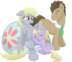 Size: 12600x10800 | Tagged: safe, artist:xniclord789x, derpy hooves, dinky hooves, doctor whooves, time turner, pegasus, pony, g4, absurd resolution, belly, big belly, cute, derpabetes, equestria's best mother, family, female, floppy ears, happy, male, mare, necktie, pregnant, ship:doctorderpy, shipping, simple background, straight, transparent background, underp