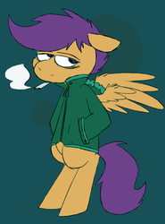 Size: 500x677 | Tagged: safe, artist:desi, scootaloo, pegasus, semi-anthro, g4, cigarette, clothes, jacket, sketch, smoking, solo, sweater