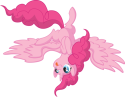 Size: 3125x2420 | Tagged: safe, artist:utahraptorz-poniez, pinkie pie, alicorn, pony, g4, alicornified, cute, diapinkes, female, flying, mare, pinkiecorn, race swap, simple background, solo, spread wings, transparent background, upside down, wings, xk-class end-of-the-world scenario