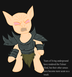 Size: 850x900 | Tagged: safe, artist:glue123, pony, albino, armor, bipedal, black background, blind, falmer, ponified, simple background, skyrim, solo, teeth, the elder scrolls