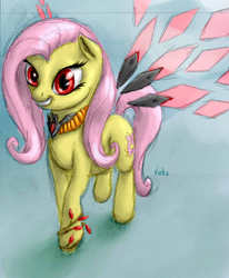 Size: 695x842 | Tagged: safe, artist:vabla, fluttershy, pony, g4, 0², alicorn amulet, artificial wings, augmented, corrupted, female, kirby (series), kirby 64: the crystal shards, magic, magic wings, solo, wings