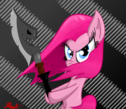 Size: 900x779 | Tagged: safe, artist:daniel-sg, pinkie pie, earth pony, pony, g4, axe, bipedal, pinkamena diane pie, solo, team fortress 2, weapon