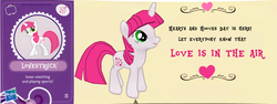 Size: 2794x1046 | Tagged: safe, gameloft, lovestruck, g4, official, collector card, hasbro, hearts and hooves day, introduction card