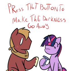 Size: 690x680 | Tagged: safe, artist:autonomous-zed, big macintosh, twilight sparkle, earth pony, pony, g4, flashlight (object), male, paranoid twilight, stallion, tumblr, twilight snapple