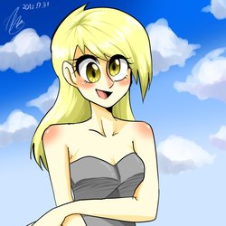 Size: 894x894 | Tagged: safe, artist:newjm, derpy hooves, human, g4, bare shoulders, humanized