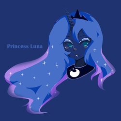 Size: 700x700 | Tagged: safe, artist:幽草, princess luna, human, anthro, g4, blue background, bust, female, horn, horned humanization, humanized, pixiv, pony coloring, simple background, solo