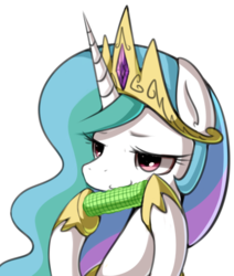 Size: 874x1029 | Tagged: safe, artist:maren, princess celestia, pony, g4, corn, eating, female, food, herbivore, solo