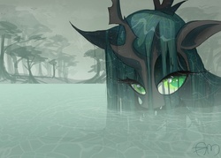 Size: 2688x1920 | Tagged: dead source, safe, artist:yuji8sushi, queen chrysalis, changeling, g4, submerged, water, wet mane