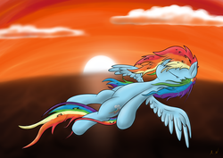 Size: 4092x2893 | Tagged: safe, artist:alexthebrony, rainbow dash, g4, sunset