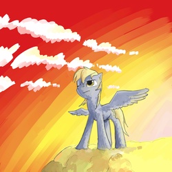 Size: 5000x5000 | Tagged: safe, artist:sharpieboss, derpy hooves, pegasus, pony, g4, absurd resolution, cloud, cloudy, epic derpy, female, mare, solo, sunset