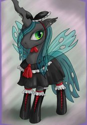 Size: 1050x1511 | Tagged: safe, artist:ratwhiskers, queen chrysalis, changeling, changeling queen, g4, clothes, female, maid, solo