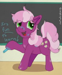 Size: 850x1032 | Tagged: safe, artist:ratwhiskers, cheerilee, earth pony, pony, g4, chalk, chalkboard, female, mare, smiling, solo, that pony sure does love teaching