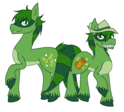 Size: 1024x925 | Tagged: dead source, safe, artist:galaxyacero, happy tree friends, hat, lifty, male, ponified, shifty, stallion