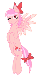Size: 522x976 | Tagged: dead source, safe, artist:galaxyacero, pegasus, pony, bow, female, giggles (happy tree friends), happy tree friends, mare, one eye closed, ponified, simple background, transparent background, wink