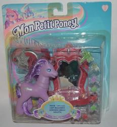 Size: 740x800 | Tagged: safe, photographer:satu, dragonfly (g2), earth pony, pony, g2, official, box, female, french, mare, mirror, multilingual packaging, nobility, smiling, toy, unshorn fetlocks, vanity
