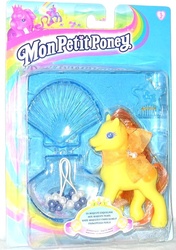 Size: 477x678 | Tagged: safe, photographer:stormy31685, her majesty pearl, earth pony, pony, g2, official, box, clam, female, french, irl, mare, multilingual packaging, photo, ribbon, shell, toy