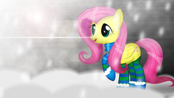 Size: 1920x1080 | Tagged: safe, artist:izeer, fluttershy, pony, g4, clothes, female, izeer, socks, solo, striped socks, winter