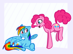 Size: 900x657 | Tagged: safe, artist:miniyuna, pinkie pie, rainbow dash, g4, happy, simple background, unsure