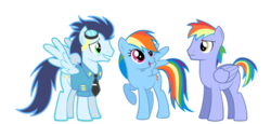 Size: 1024x473 | Tagged: safe, artist:rebron-y, rainbow blaze, rainbow dash, soarin', pegasus, pony, g4, father-in-law, female, folded wings, male, mare, old cutie mark, ship:soarindash, shipping, simple background, spread wings, stallion, straight, transparent background, wings