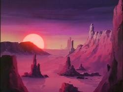 Size: 640x480 | Tagged: safe, screencap, g1, my little pony 'n friends, background, canyon, crystal canyon, red sun, scenery, sun, sunset