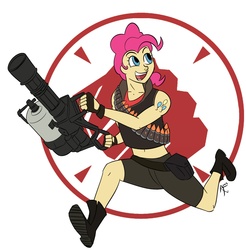 Size: 1513x1536 | Tagged: safe, artist:my-little-veteran, pinkie pie, human, g4, crossover, heavy (tf2), heavy weapons pie, humanized, team fortress 2