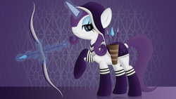 Size: 3840x2160 | Tagged: safe, artist:tjtreece, rarity, pony, unicorn, g4, arrow, bow (weapon), bow and arrow, female, magic, mare, quiver, weapon