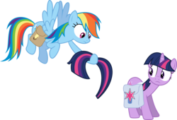 Size: 7000x4747 | Tagged: safe, artist:powerpuncher, rainbow dash, twilight sparkle, pegasus, pony, unicorn, g4, games ponies play, absurd resolution, awkward, consequences, detachable tail, duo, impulsive, modular, oops, saddle bag, simple background, tail, tail pull, transparent background, unicorn twilight, vector