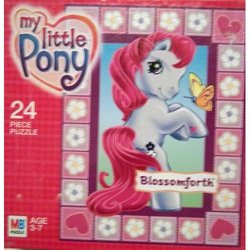 Size: 500x500 | Tagged: safe, blossomforth (g3), earth pony, pony, g3, official, cute, g3 adoraforth, logo, looking at you, merchandise, milton bradley, my little pony logo, puzzle, smiling, valentine