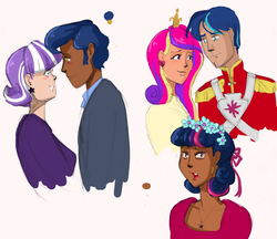 Size: 1024x886 | Tagged: safe, artist:bellacielo, night light, princess cadance, shining armor, twilight sparkle, twilight velvet, human, g4, humanized, ship:nightvelvet