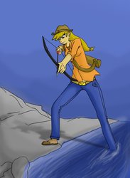 Size: 764x1046 | Tagged: safe, artist:animana21, artist:animanga21, applejack, human, g4, archery, bow (weapon), bow and arrow, hilarious in hindsight, humanized, hunger games, solo