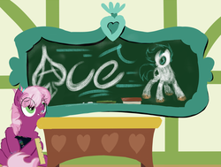 Size: 865x653 | Tagged: safe, artist:frist44, cheerilee, oc, g4, cheerilee-s-chalkboard, ponyville schoolhouse