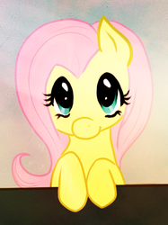 Size: 480x641 | Tagged: safe, artist:monochromaticbay, fluttershy, pony, g4, bust, cute, female, front view, full face view, hooves, looking at you, looking up, looking up at you, mare, shyabetes, smiling, solo