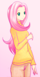 Size: 416x800 | Tagged: safe, artist:monochromaticbay, fluttershy, human, g4, clothes, cute, female, humanized, pink background, shyabetes, simple background, solo, sweater, sweatershy