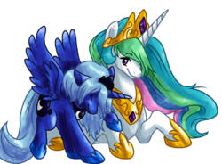 Size: 909x668 | Tagged: dead source, safe, artist:fizzy-dog, princess celestia, princess luna, alicorn, pony, g4, royal sisters, s1 luna, simple background, transparent background