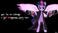 Size: 1920x1080 | Tagged: safe, artist:oliminor, twilight sparkle, alicorn, pony, g4, bipedal, gun, twilight sparkle (alicorn)