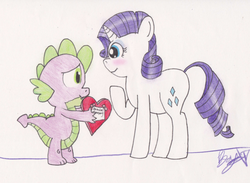 Size: 872x640 | Tagged: safe, artist:turbobrycerox, rarity, spike, g4, ship:sparity, shipping, valentine's day