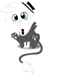 Size: 628x819 | Tagged: safe, artist:tallyburd, oc, oc only, oc:jackleapp, griffon, cute, griffin village, griffonsona, hat, musician, necktie, paw pads, paws, simple background, sitting, smiling, solo, transparent background