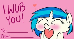 Size: 1080x576 | Tagged: safe, artist:radhannah, dj pon-3, vinyl scratch, ask filly vinyl, g4, filly, i wub you, valentine