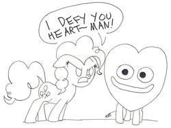 Size: 900x676 | Tagged: safe, artist:entou, pinkie pie, g4, heart, hearts and hooves day, i defy you heart-man!, spongebob squarepants, valentine's day (spongebob episode)