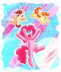 Size: 666x784 | Tagged: safe, artist:miniyuna, pinkie pie, pound cake, pumpkin cake, pony, g4, bipedal, colt, filly, foal, happy, smiling