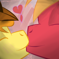 Size: 1280x1280 | Tagged: safe, artist:superblobmonster, big macintosh, braeburn, earth pony, pony, g4, 30 minute art challenge, gay, incest, kiss on the lips, kissing, male, ship:braemac, shipping, stallion