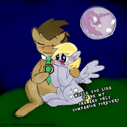 Size: 500x500 | Tagged: safe, artist:askmutesparkle, derpy hooves, doctor whooves, time turner, pegasus, pony, g4, 30 minute art challenge, blushing, female, male, mare, mare in the moon, marriage proposal, moon, ring, ship:doctorderpy, shipping, straight