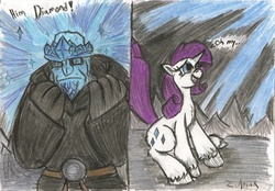 Size: 2338x1626 | Tagged: safe, artist:zubias, rarity, pony, unicorn, g4, clothes, crossover, diamond, diamond king of trolls, discworld, duo, female, male, mare, mr. shine, robe, signature, traditional art, troll (discworld), unshorn fetlocks